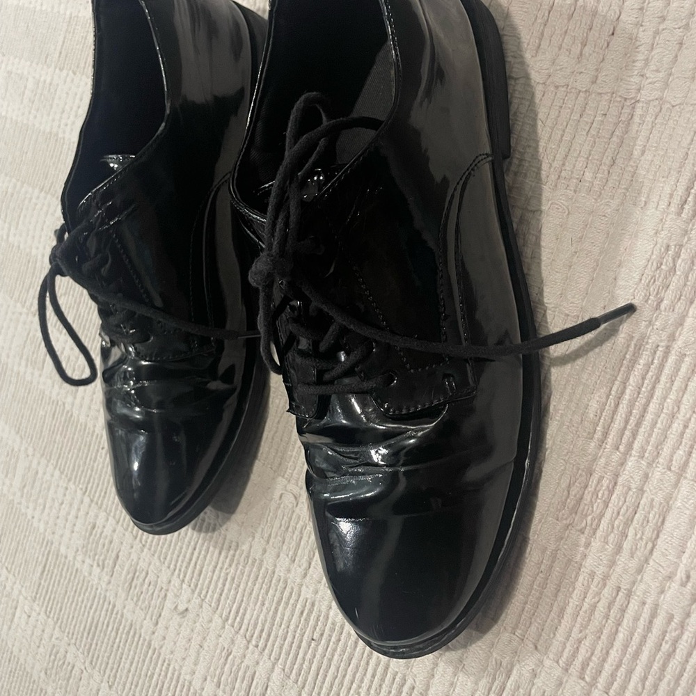 Zara Black Patent Leather Lace-Up Derby Shoes